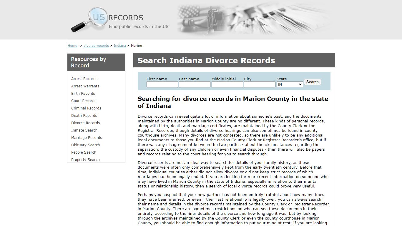 Search Divorce Records Marion Indiana | US Records